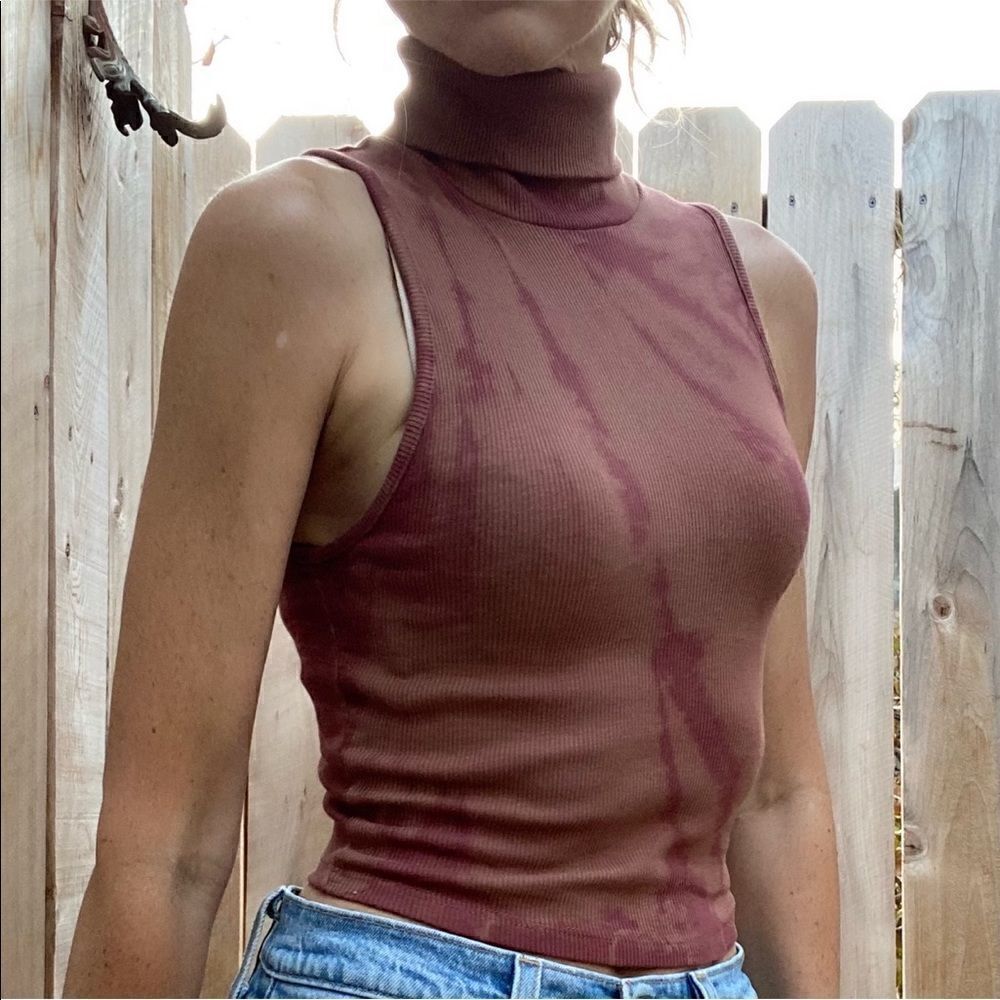 Zara tie dyed ribbed turtleneck tank top size Small